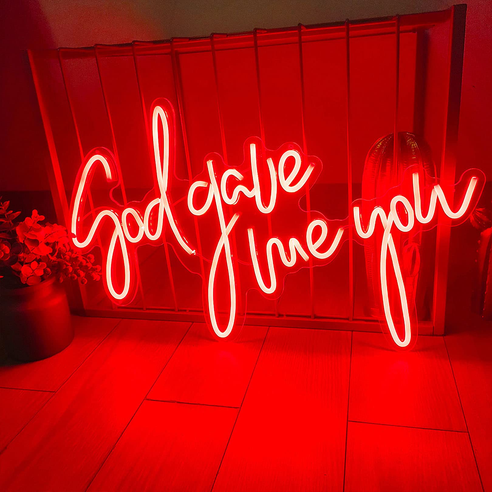 Letreros de neón Big God Gave Me You Words Lámpara LED Sign Decoración de pared para boda Recepción Fiesta Bar Pub Hogar Oficina Sala de estar Navidad
