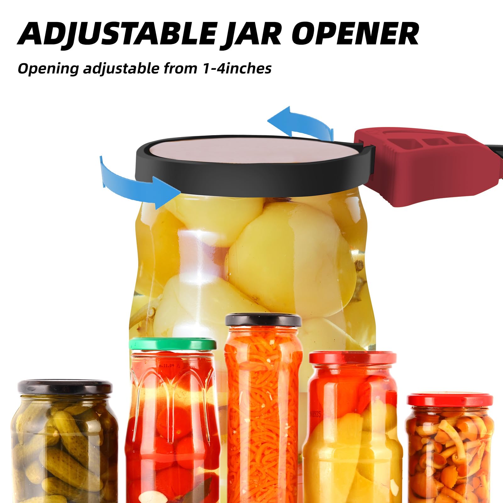 Banyaa Jar Opener for Weak Hands, Seniors with Arthritis, Strap Adjustable Jar Opener, with Non Slip Rubber, Kitchen Gadgets lid opener jar opener (Red Black)