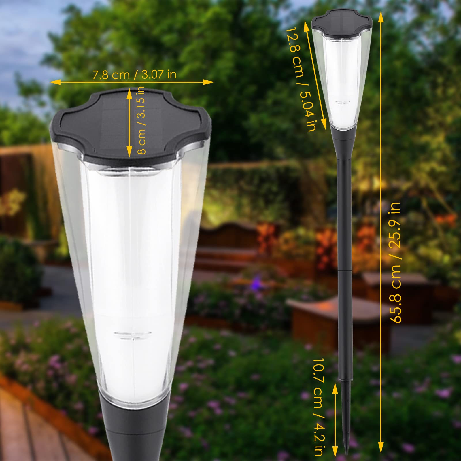 ZWOOS Lot de 4 lampes de poche solaires avec flamme vacillante, lumière toute la nuit (max. 15h), étanche IP65 pour jardin, terrasse, cour et allée