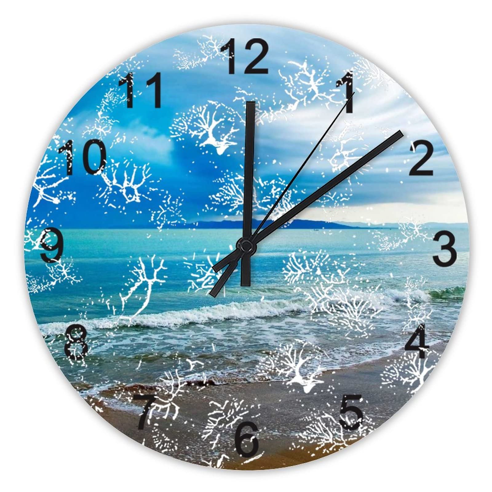 Horloge murale cuisine et salon motif plage, ambiance évasion 40cm