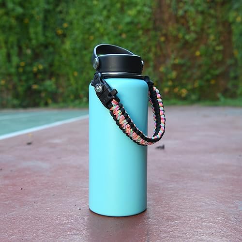 Miniatura 10 de Wongeto Mango de paracaídas, correa de supervivencia con anillo de seguridad y mosquetón, compatible con botellas de agua de boca ancha Hydro Flask