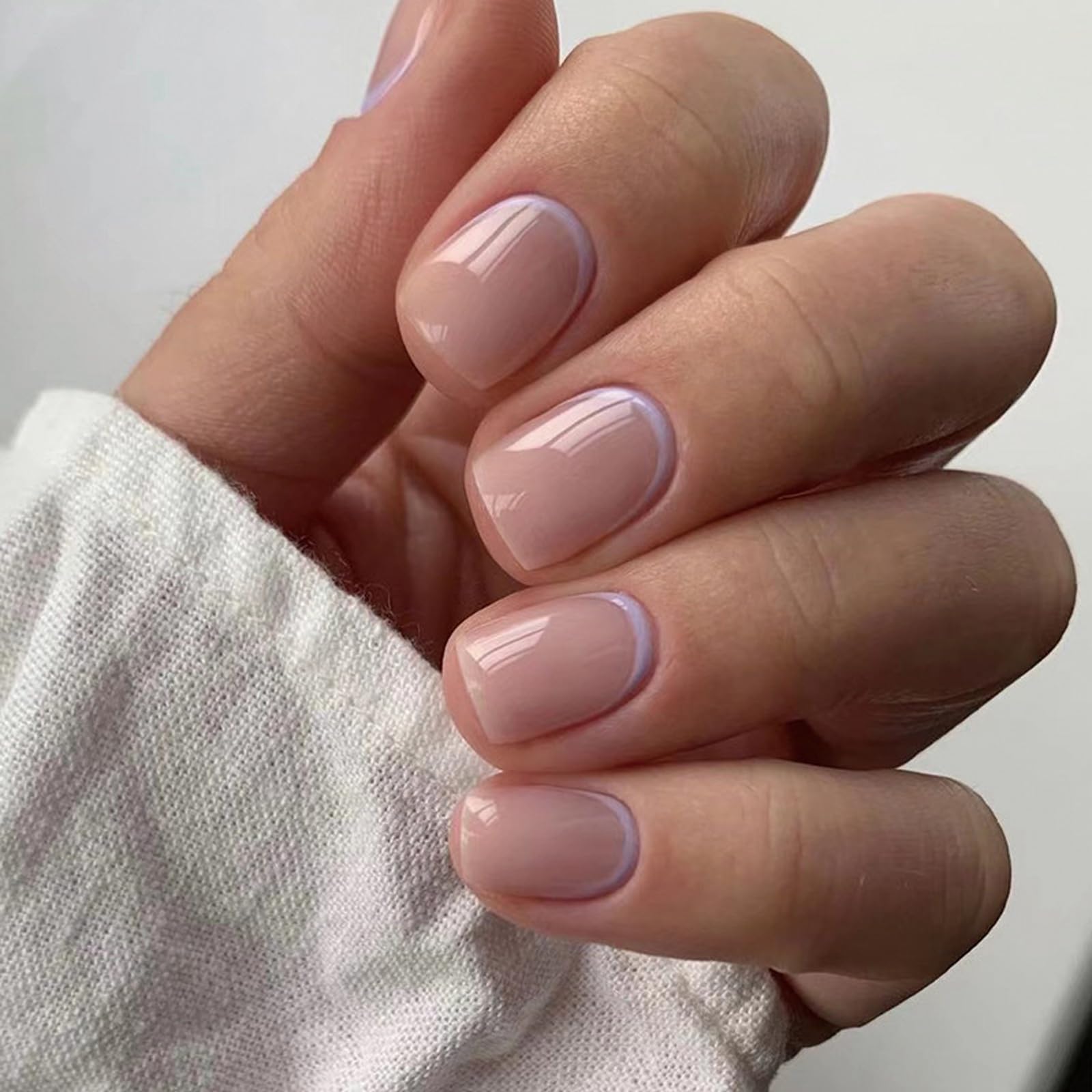24 Stück French-Kunstnägel – Aufdrücknägel – Volldeckende Kunstnägel in Nude-Weiß, quadratisch, zum Aufkleben – French-Fake-Nägel zum Aufkleben für Frauen und Mädchen, N