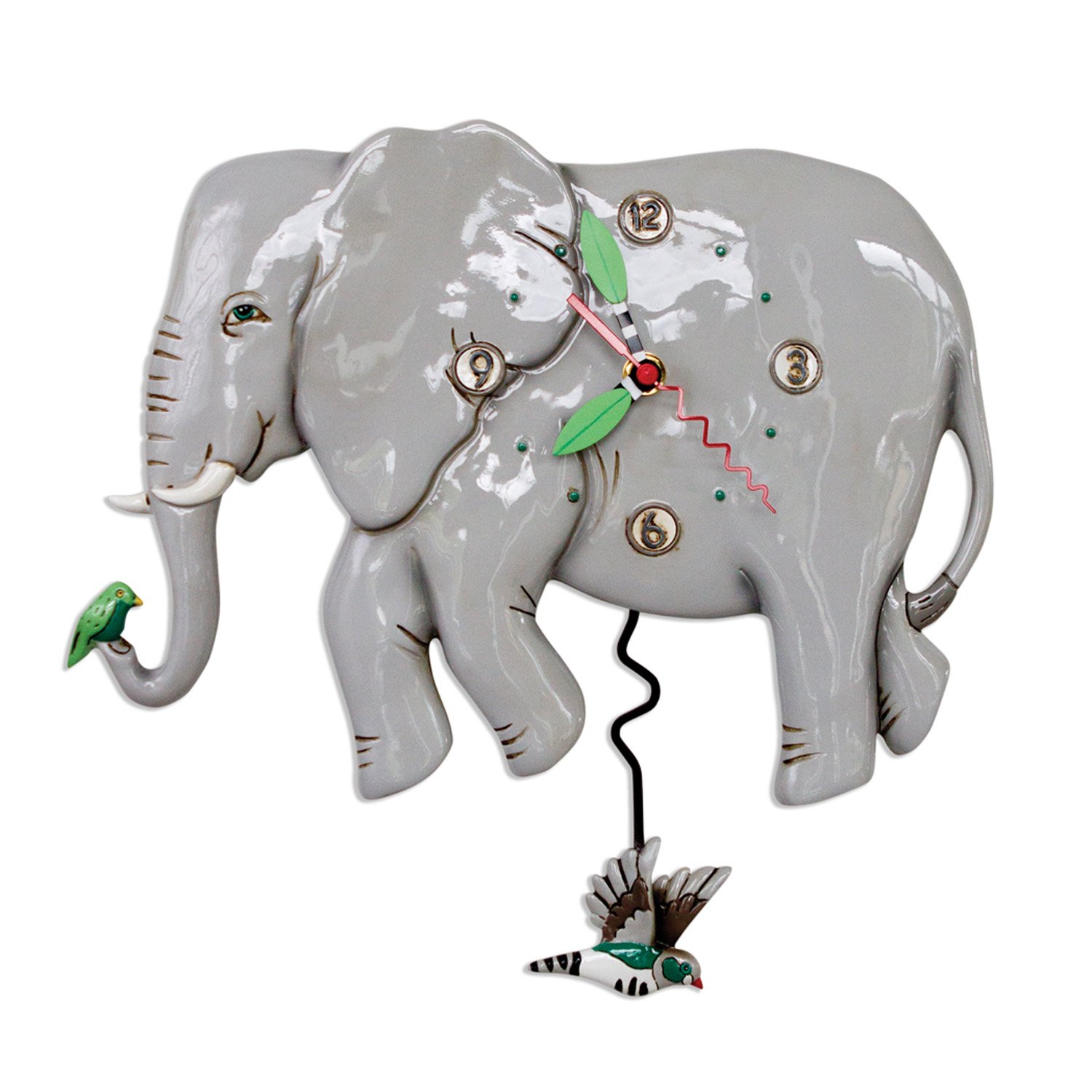 Allen Designs Elephante Whimsical Elephant Pendulum Wall Clock