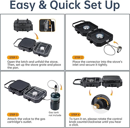 Miniatura 3 de Nice C Estufa de campamento, estufa portátil de propano para campamento, estufa de propano de 2 quemadores con parrilla, estufa de campamento,