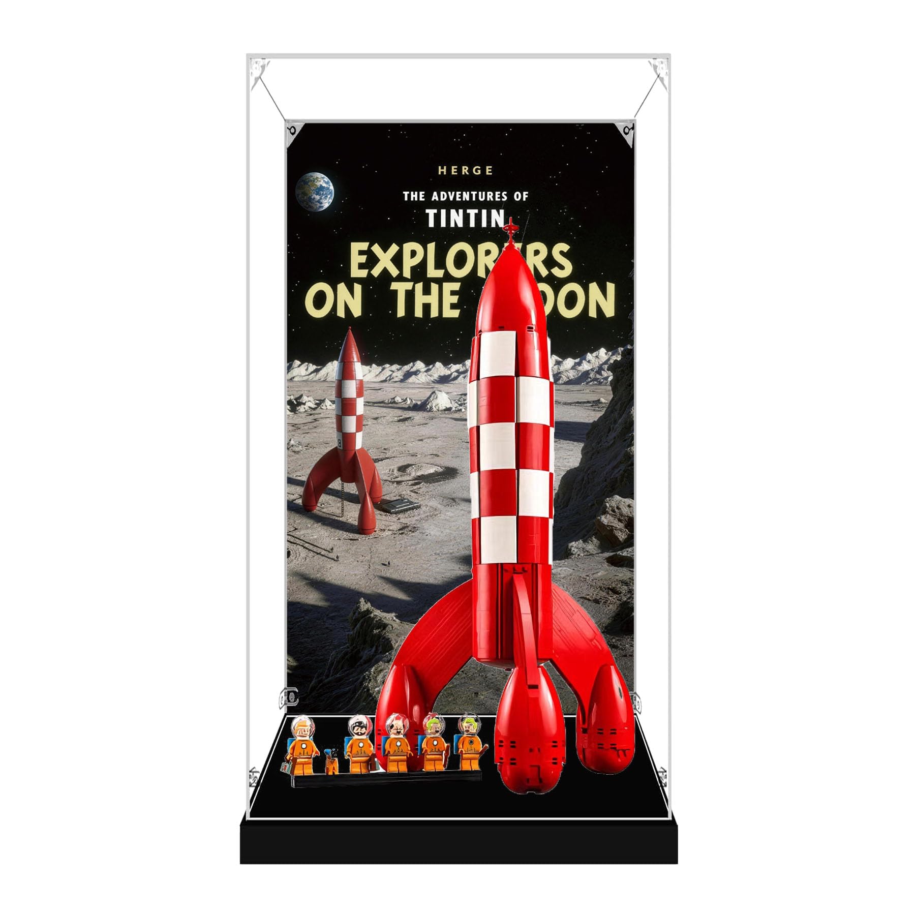 Chifenms Background B Acrylic Display Case For Lego 21367 Tintin Lunar Rocket, Dustproof Box, Storage Box, Transparent Box, Display Box, Compatible With 21367 (Box Only) (Background B)