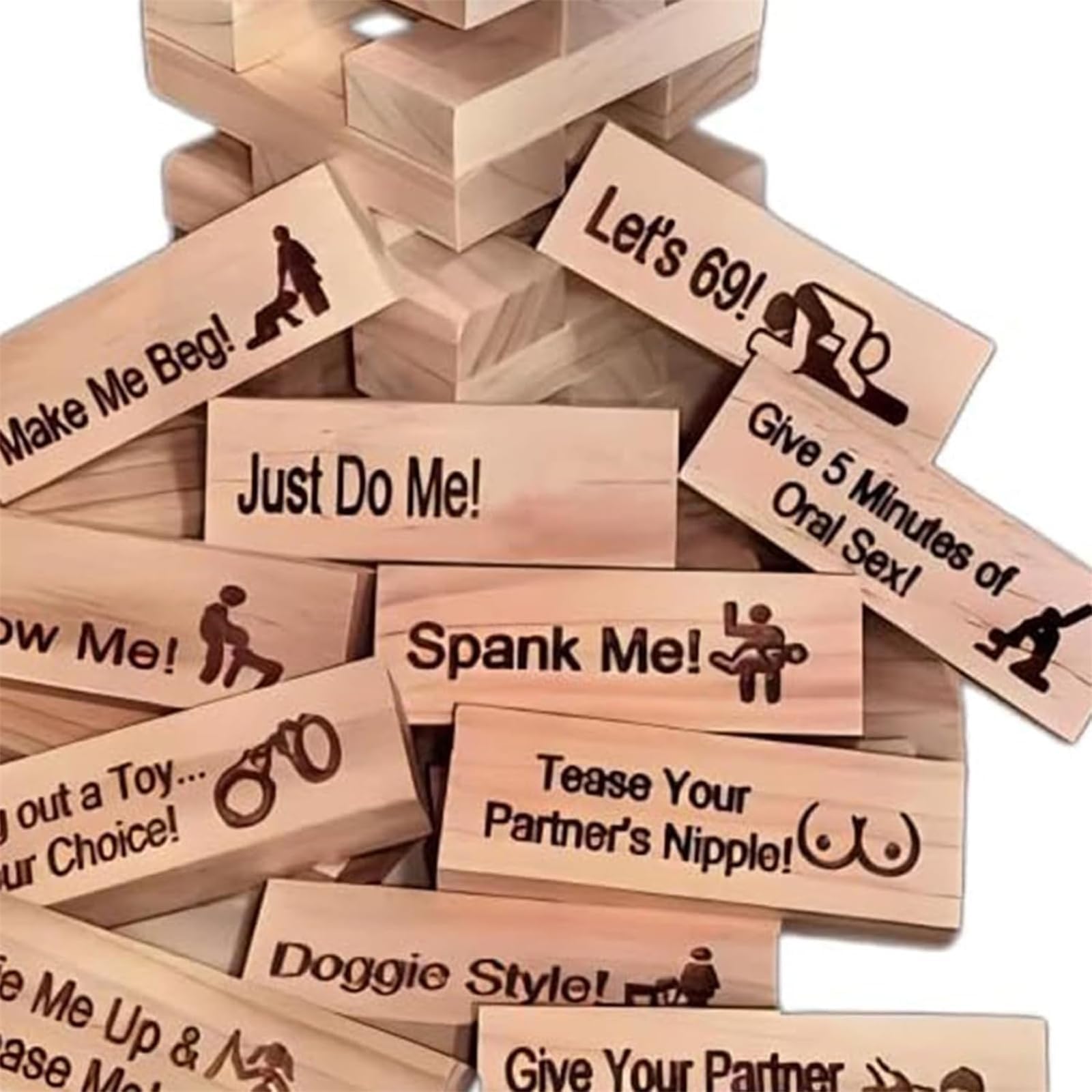 Lust Tower Game For Adults - 48 Piece Naughty Stacking Blocks For Couples Date Night