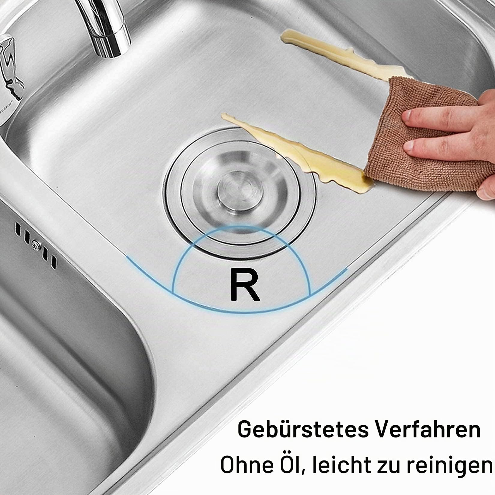 Edelstahl-Doppelwaschbecken, Handwaschbecken zur Wandmontage mit Schwanenhalshahn, für Küchenwäsche, Hinterhofgaragen