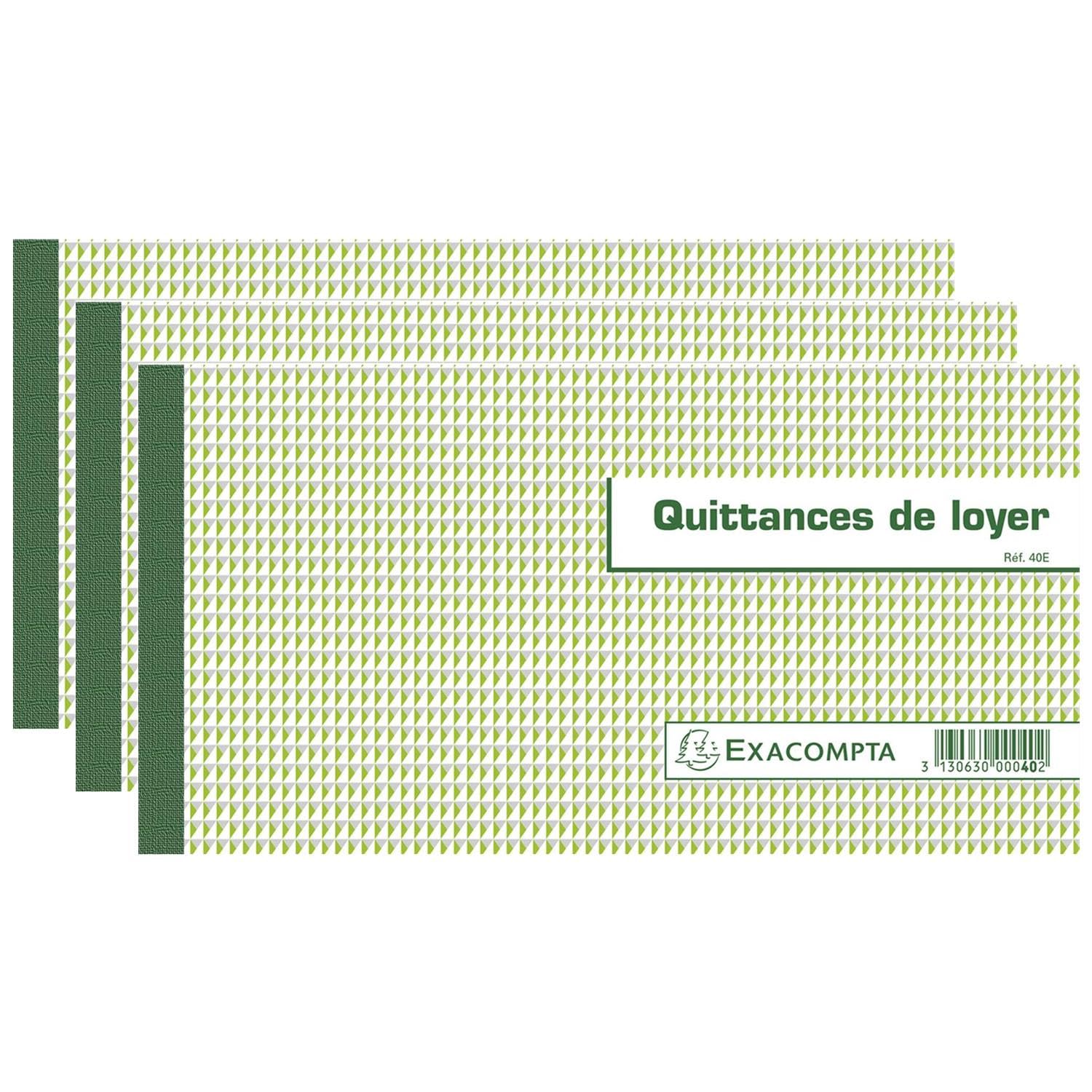 EXACOMPTA Lot de 3 Carnets à souche "Quittances de loyer" 135 x 185 mm 50 Feuillets