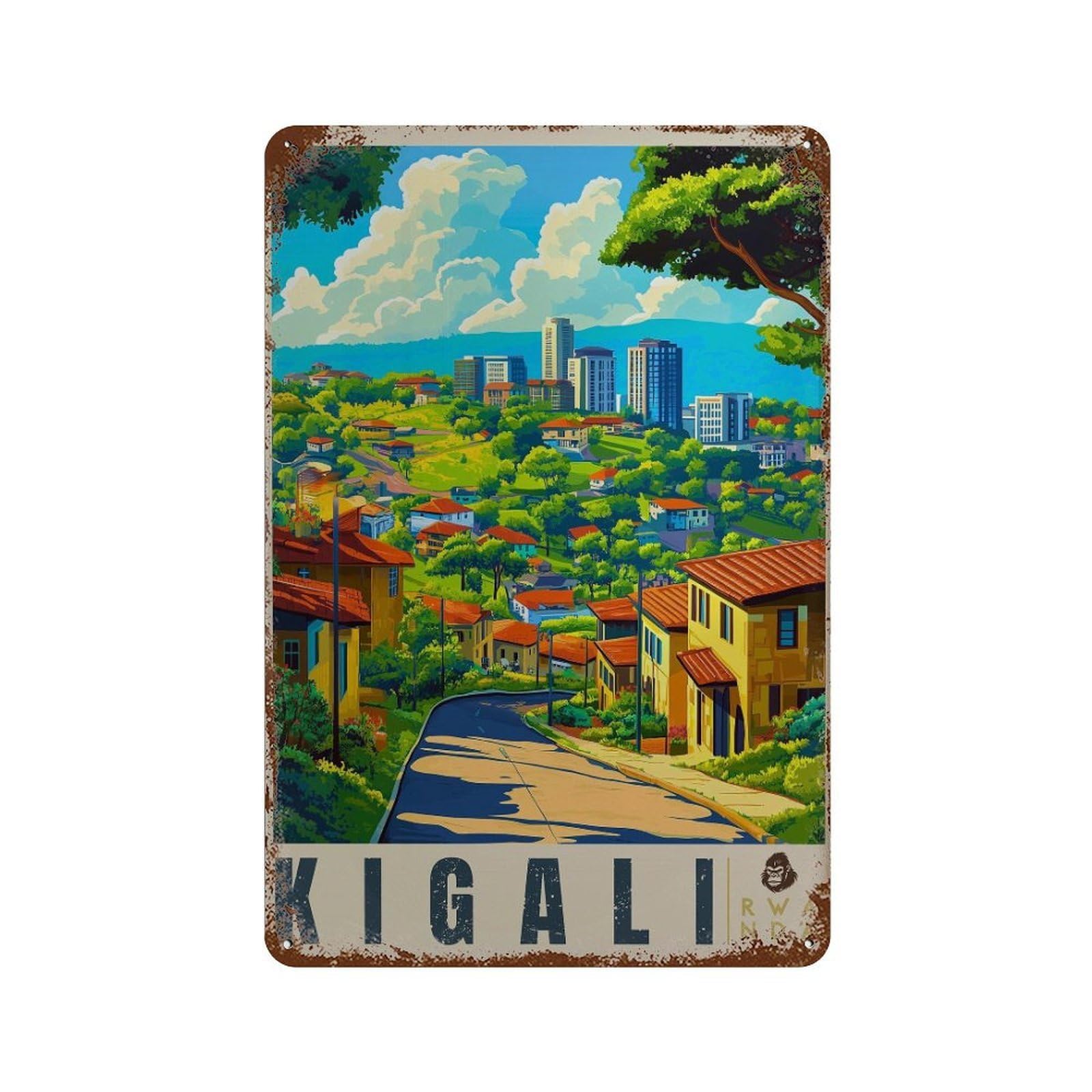xiaoxiaoshen Kigali Rwanda Travel Nyarutarama Wall Decor Art Metal Tin Poster Modern Home Decor Art Home Bar Shop Decorations Vintage Sign 30x20cm