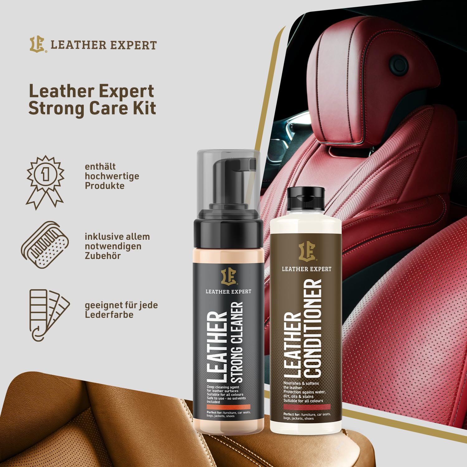 Leather Expert Strong Care Kit Zestaw do pielęgnacji skóry 200 ml 250 ml