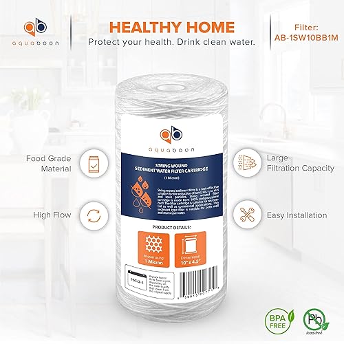 Miniatura 4 de Aquaboon Cartucho de filtro de agua de sedimentos para heridas de cuerda de 1 micrón, 10 x 4.5 pulgadas, filtración de sedimentos para toda la casa,