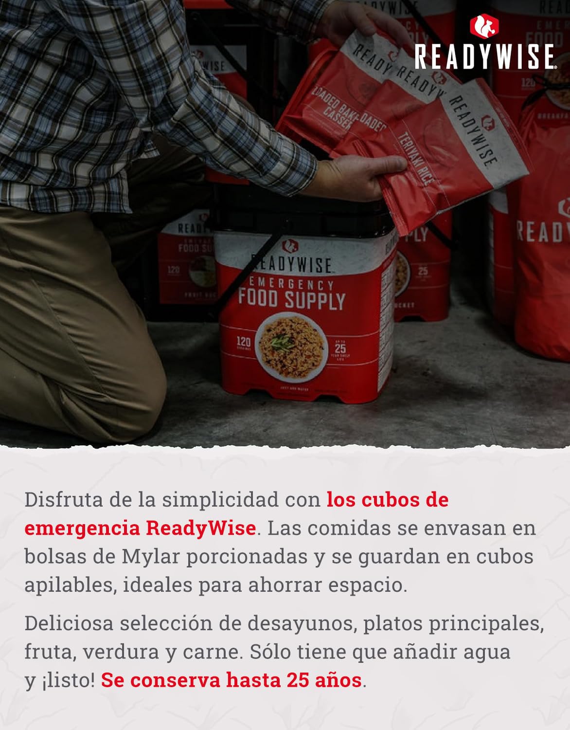ReadyWise, 60 raciones, desayuno, comida y cena, bolsa seca Grab & Go, liofilizado, hasta 25 años de vida útil, alimentos de emergencia