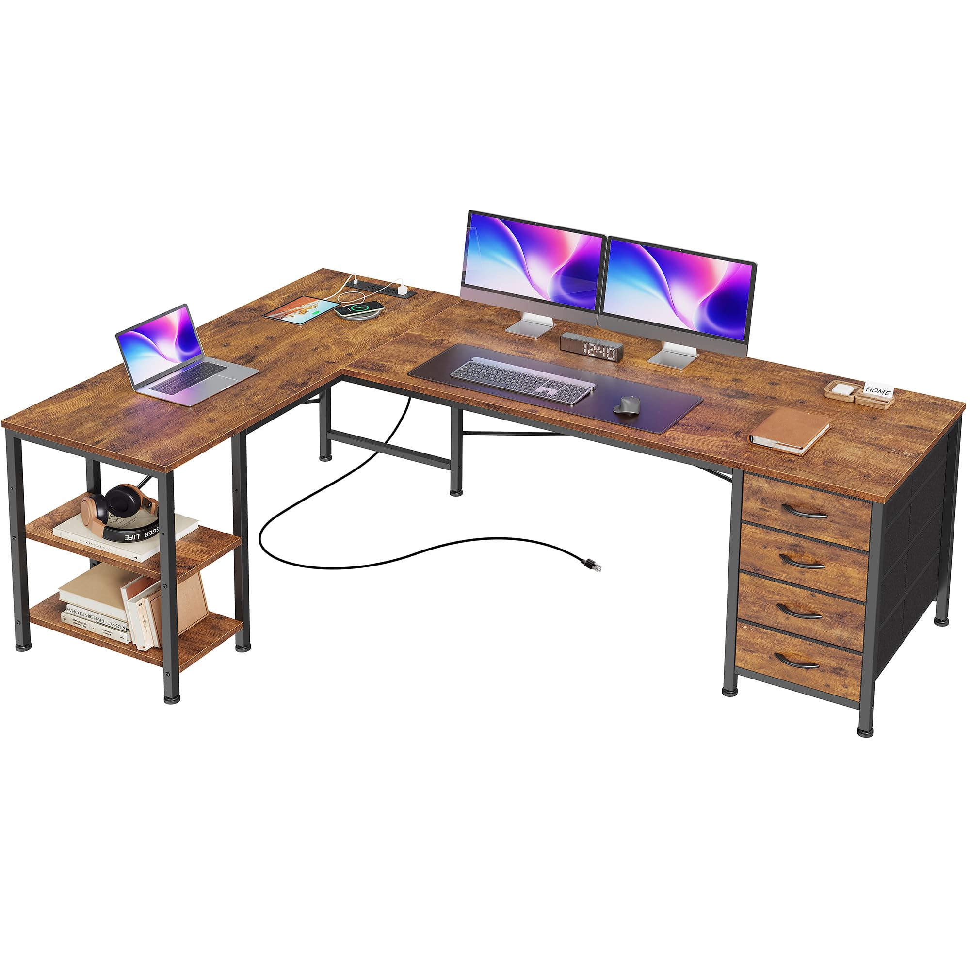 55-Inch Reversible L-Shaped Desk with Power