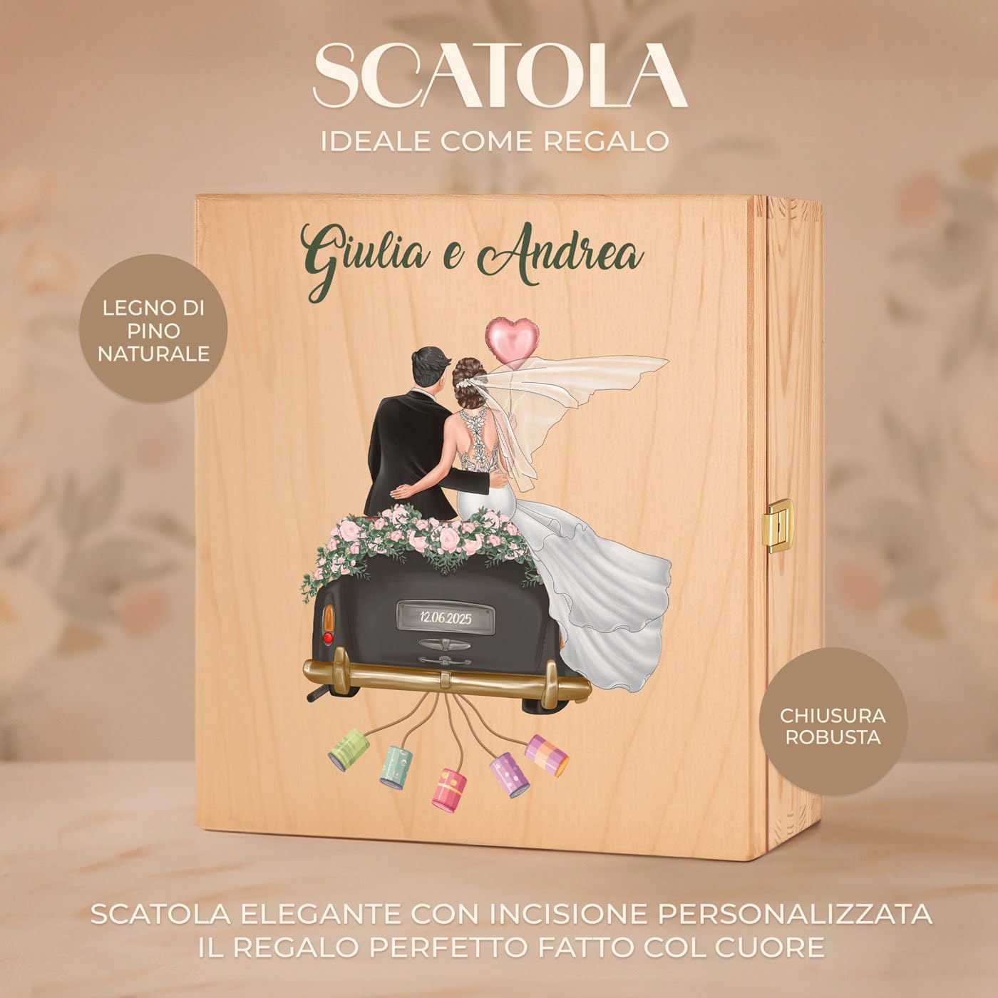 Maverton Calici Vino x2 Personalizzati - Bicchieri Vino Rosso o Vino Bianco 490 ml - Incisi per Lei e Lui - Scatola Legno Personalizzata - Regalo per Sposi e Coppia - Regali Personalizzati