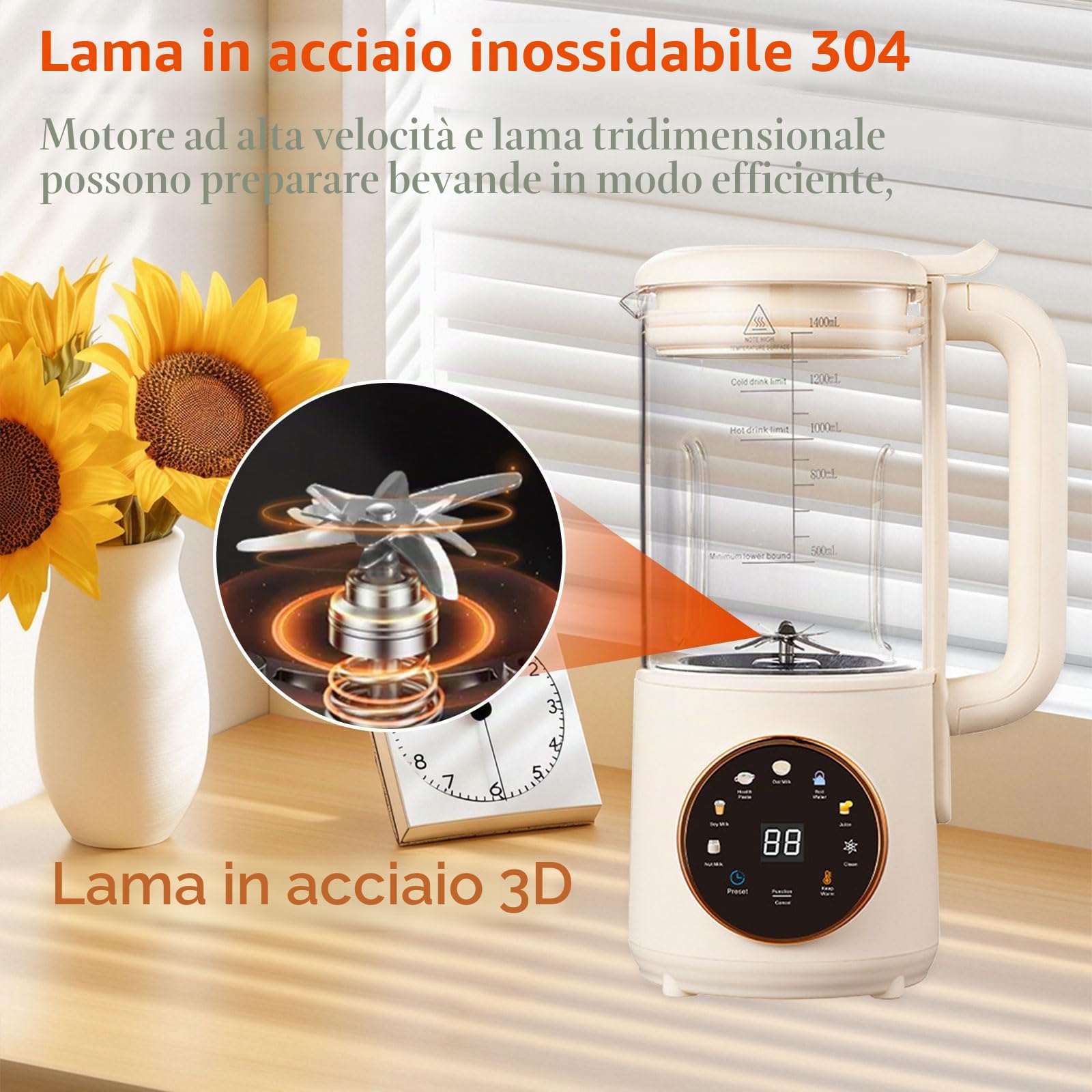 Milky - Macchina per latte di soia 8 in 1, 1400 ml, autopulente, per latte di soia