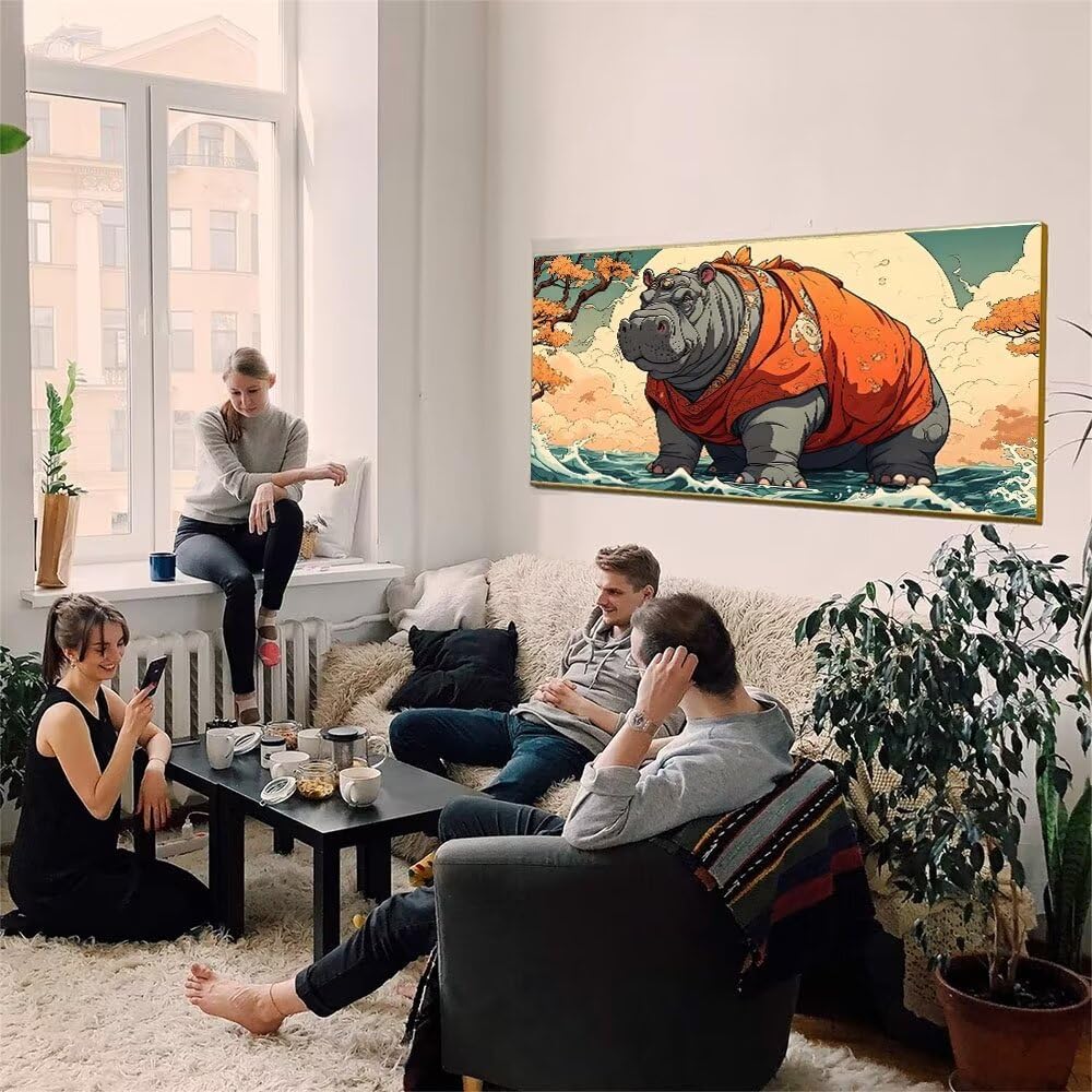 Malen Nach Zahlen Erwachsene xxl, Paint by Numbers Malen Nach Zahlen Nilpferd, DIY Geschenk Art mit Pinseln und Acrylfarben Handgemalt Ölgemälde Leinwand für Home Décor, Ohne Rahmen 80x160cm W-786