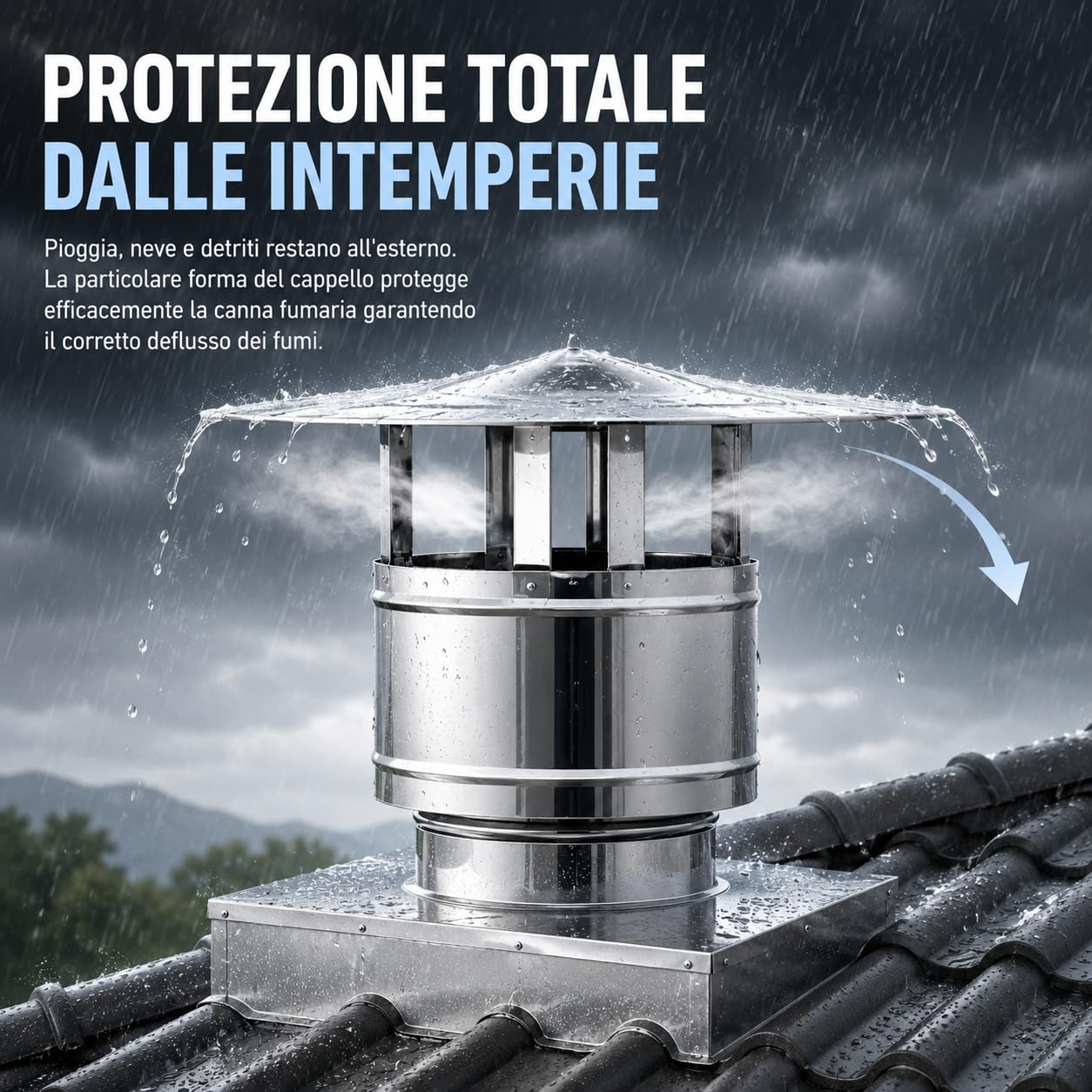 MAKA Comignolo Antivento Base Rettangolare, Terminale per Canna Fumaria Camino Stufa a Legna Pellet e Gas, Cappello Antipioggia Aspirafumo Base Rettangolare (220x320 mm - Rame)