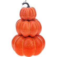 Gresorth 11.4 Inch Artificial Orange Pumpkin Tower Stacked Pumpkin Decor