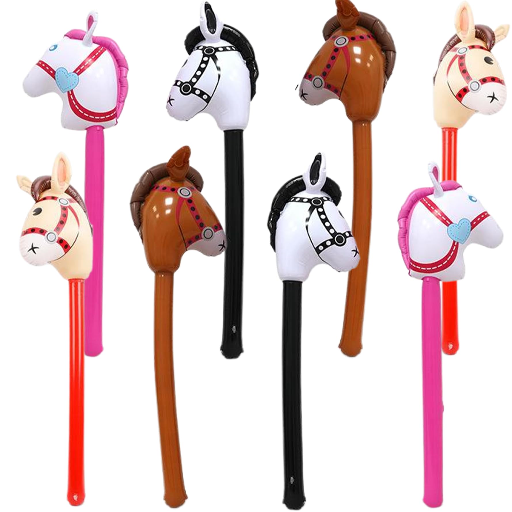 Bâton gonflable cheval 8 pièces, ballon en PVC souple coloré avec bord d'étanchéité pour fête
