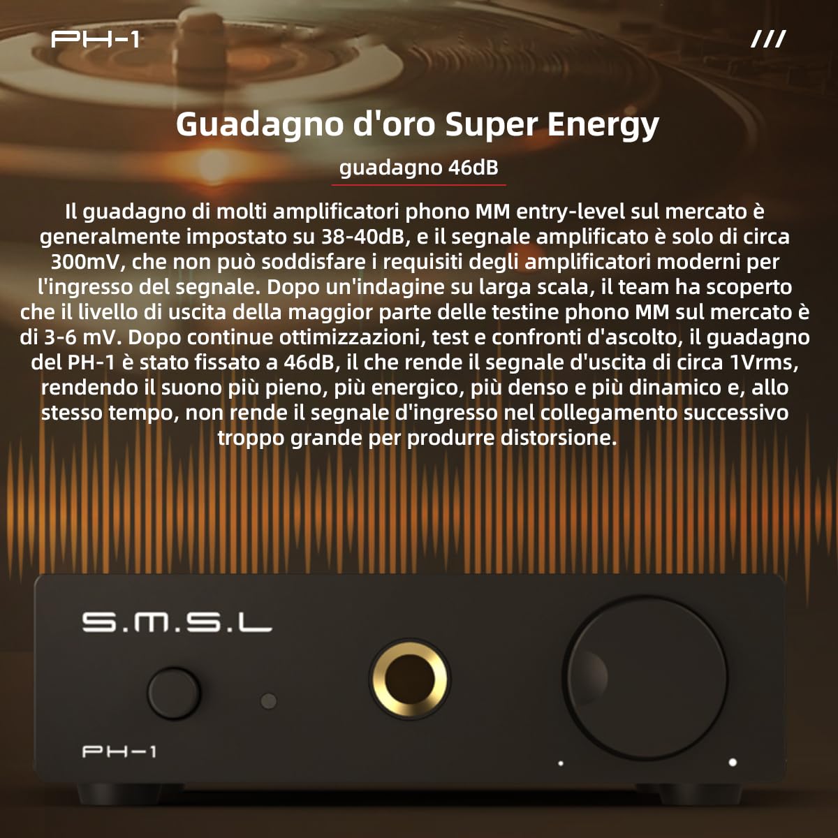 S.M.S.L PH-1 Preamplificatore Phono Mini per Giradischi MM, Amplificatore Audio Stereo HiFi, Preamp con Uscita RCA 6.35mm, Alimentazione DC 5V