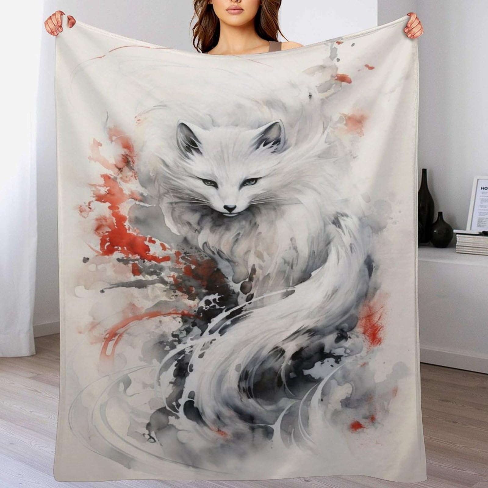 Couverture polaire renard en flannel douce 130x150cm plaid canapé lit