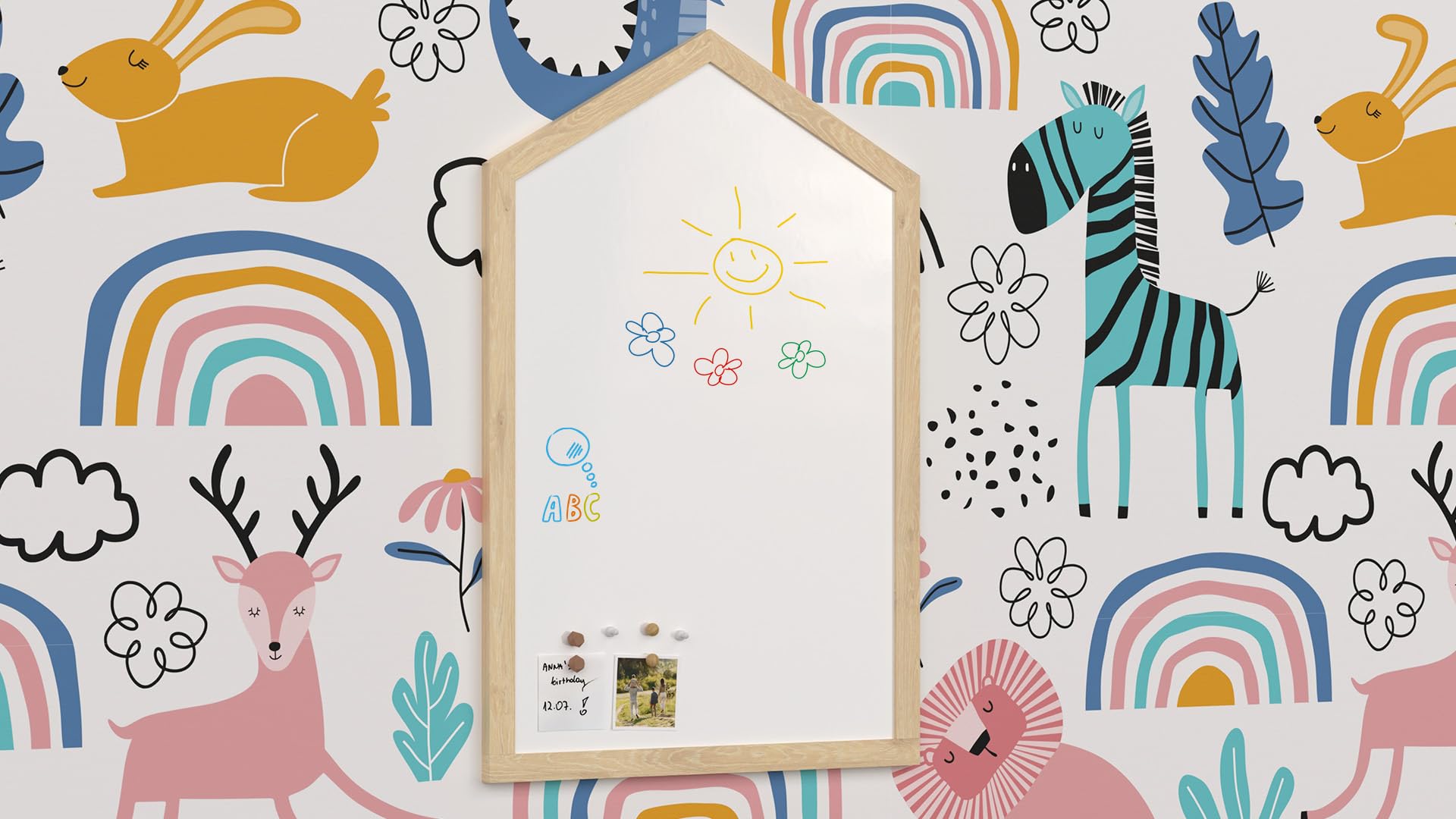 ALLboards Magnettafel – Magnetisches, trocken abwischbares Whiteboard in Form eines Hauses, mit Holzrahmen