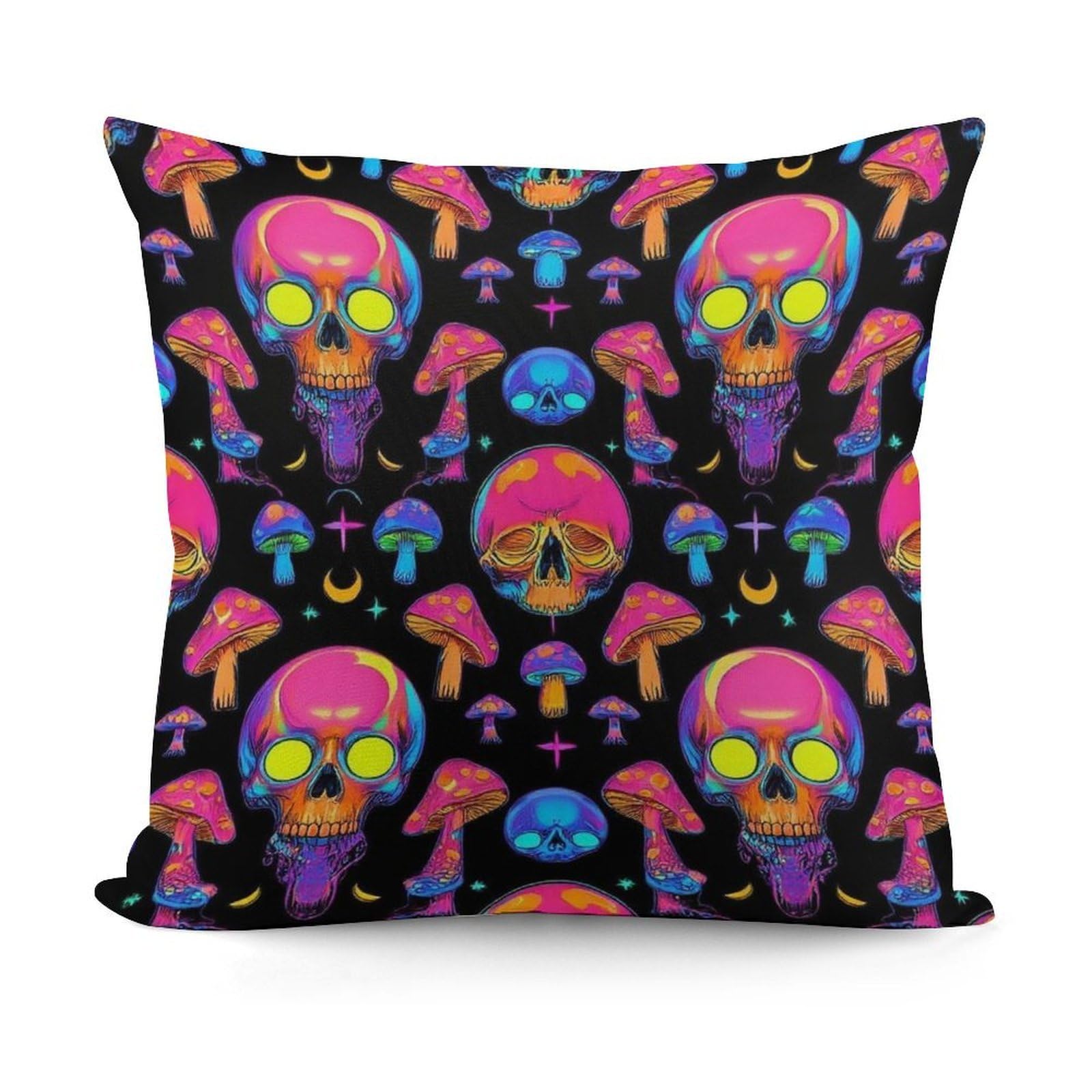 Smazdfxx Picture(380) Plush Decorative Throw Pillow Covers Couch Cushion Case Modern Home Decor For Sofa Soft Trippy Moon Skulls Mushrooms Pillowcases