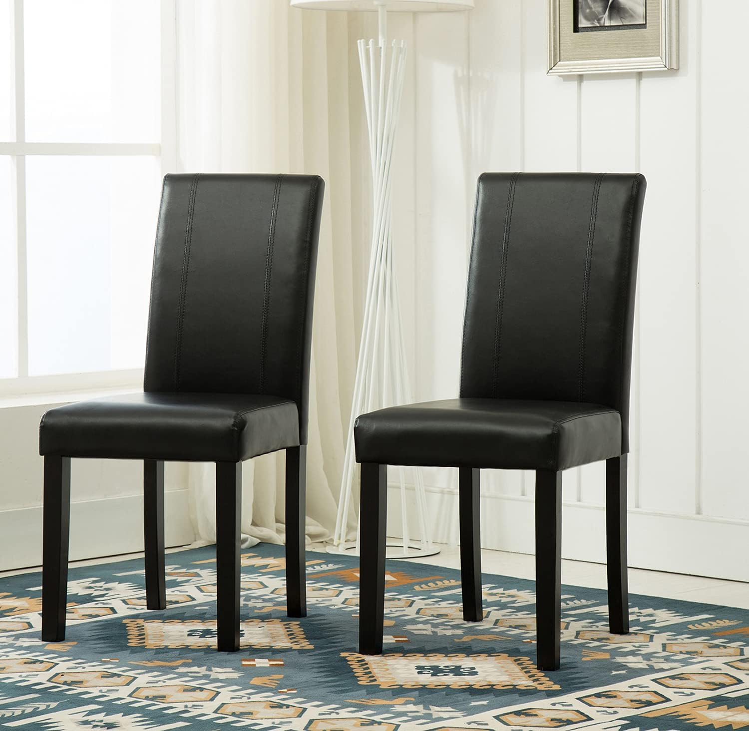 mcc direct Set of 2 Faux Leather Dining Chairs With Solid Wooden Legs For Home & Commercial Restaurants [Brown* Black* Red* Cream*] (Black)