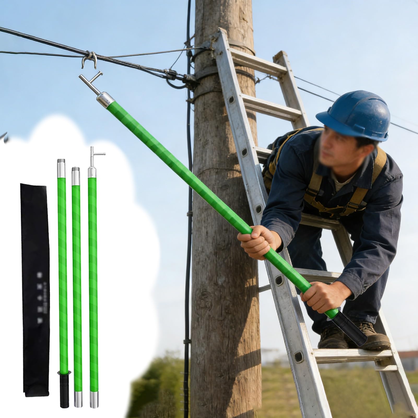 Ganci per barche gancio di salvataggio isolato ad alta tensione da 10 KV, ganci di sicurezza allungabili lunghi 2-6 m, barra per barca ad alte prestazioni per nautica / attracco / ormeggio (5 m (16,4