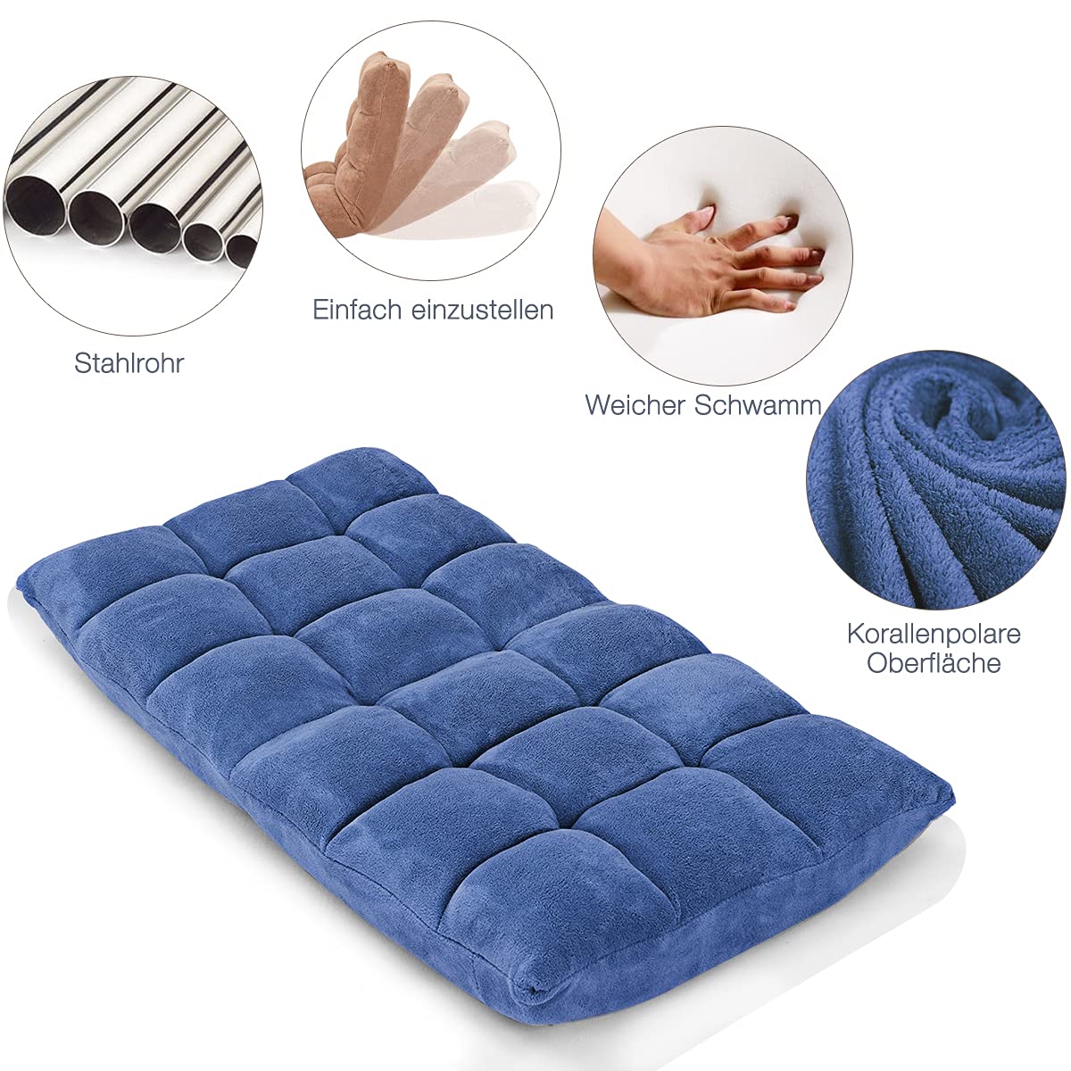 GOPLUS Bodenstuhl, Bodensofa mit Rückenlehne, Bodensessel mit Schlaffunktion, Floor Chair, Lazy Sofa, Meditationsstuhl für Wohnzimmer & Balkon (Blau)