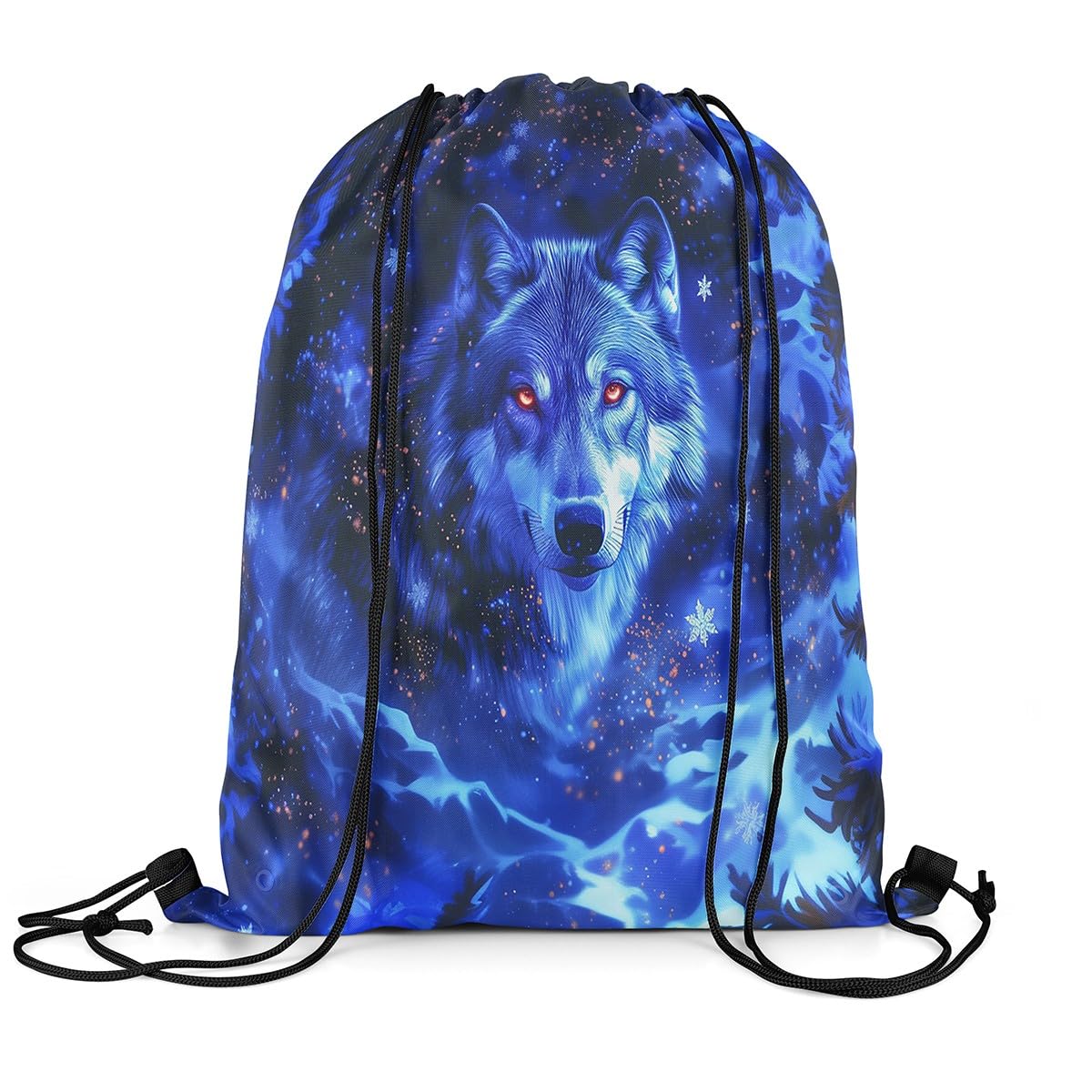 jejeloiu Wolf Drawstring Backpack 13"x15.7" Wolves Howling Drawstring Bags Animal Wolves Sports Drawstring Sackpack Mountain Moon Wolf Waterproof