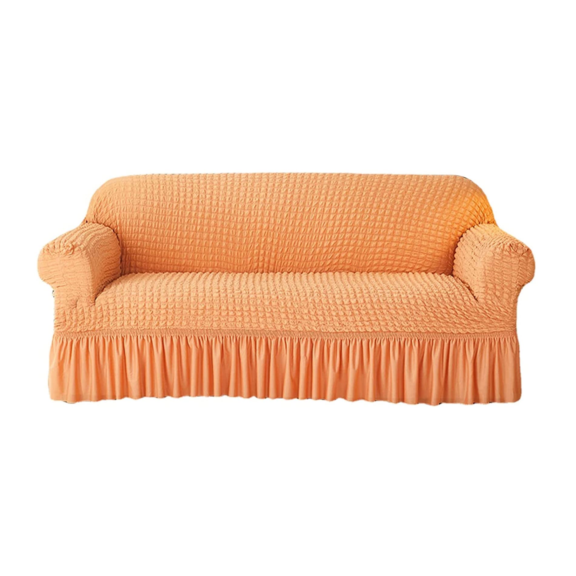 Elastic Sofa Cover Stretch Fitted Slipcover Washable Durable High Elasticity Skirt Sofa Cover for 3 Seaters Couch (Orange)