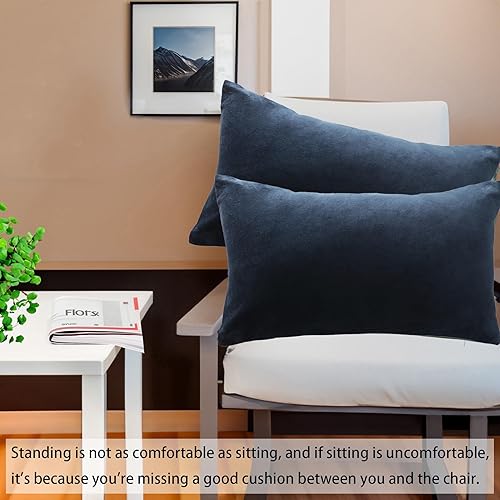Miniatura 5 de Juego de 2 fundas de almohada decorativas lumbares de terciopelo de algodón suave de 12 x 20 pulgadas para sofá, oficina, dormitorio, dormitorio,