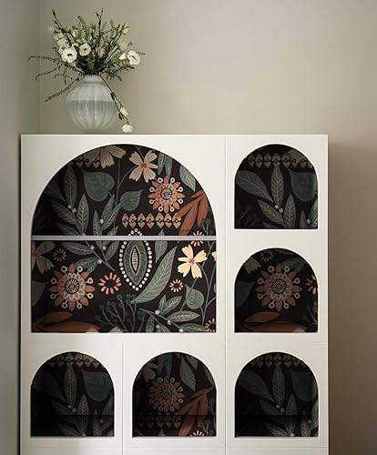 Miniatura 8 de Floralplus Papel tapiz para despegar y pegar, diseño floral oscuro, bohemio, apto para inquilinos, papel tapiz bohemio vintage con hojas para