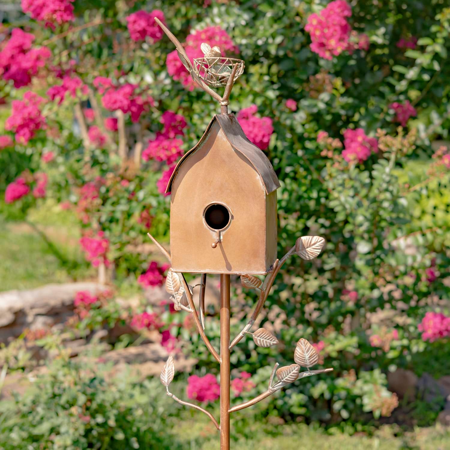 Zaer Ltd. Large Copper Colored Birdhouse Garden Stakes (House Shape)