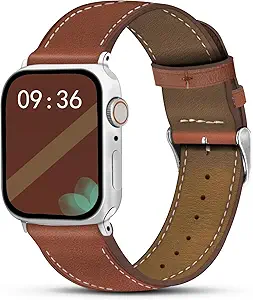 Genuine Leather Band Compatible with Apple Watch Bands for Women Men 49mm 46mm 45mm 44mm 42mm 41mm 40mm 38mm, Soft Leather Replacement Strap for iWatch Ultra/SE/Series 11 10 9 8 7 6 5 4 3 2 1