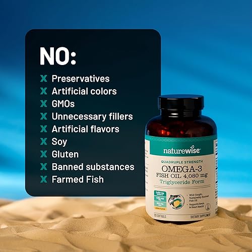 Miniatura 12 de NatureWise Aceite de pescado Omega 3 de fuerza cuádruple, 4080 mg, forma natural TG + capturado en estado salvaje, 2450 mg Omega 3 + 1350 mg EPA 900