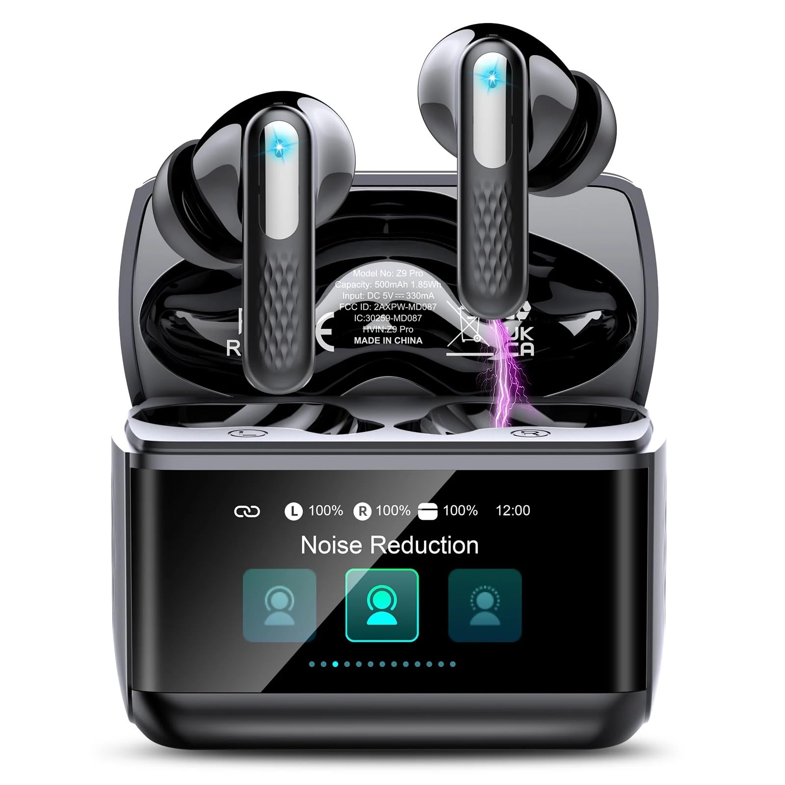 ZYHKON Bluetooth Kopfhörer mit Touchscreen, In Ear Kopfhörer Kabellos Bluetooth 5.4 mit ANC/ENC Mic mit Geräuschunterdrückung, 48H HiFi Stereo Ohrhörer mit 5 EQ-Modi, IP7 Wasserdicht, Schwarz