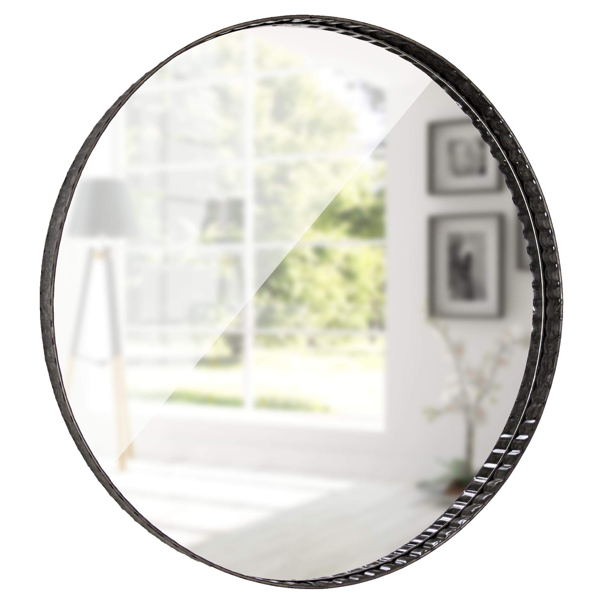 Head WestHead West Black Ripple Textured Galvanized Metal Framed Round Wall Mirror - 22 x 22