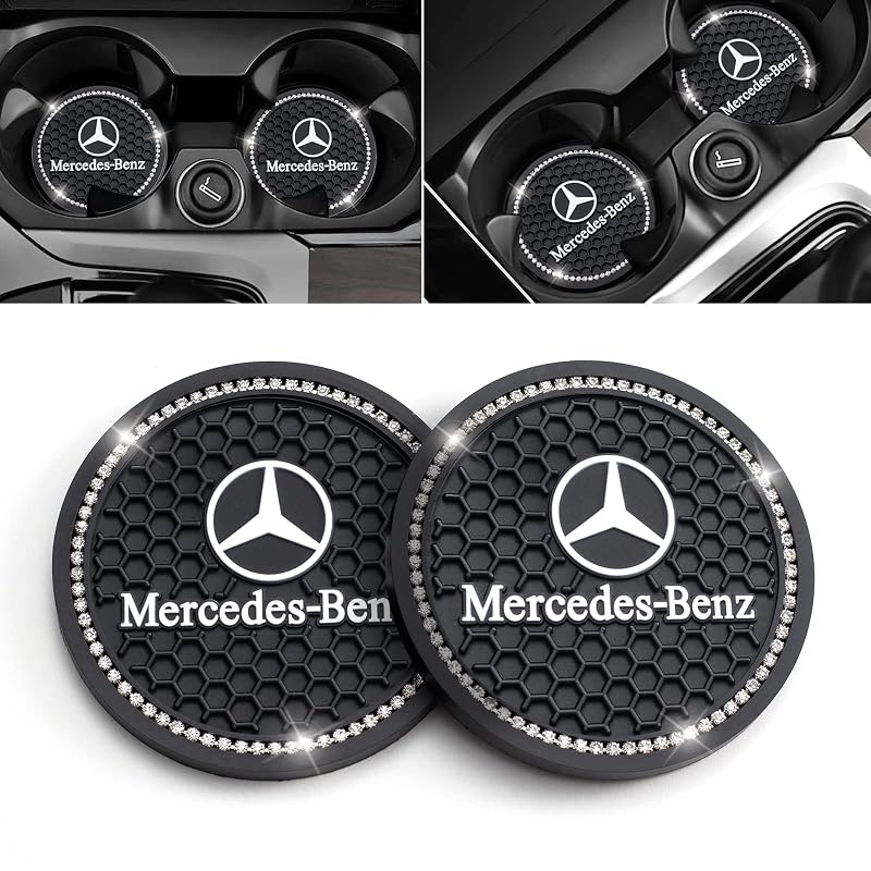 Coaster para Porta-Copos de Carro em Silicone para Mercedes Benz, Redondo, Preto Black-z-06, 2 unidades