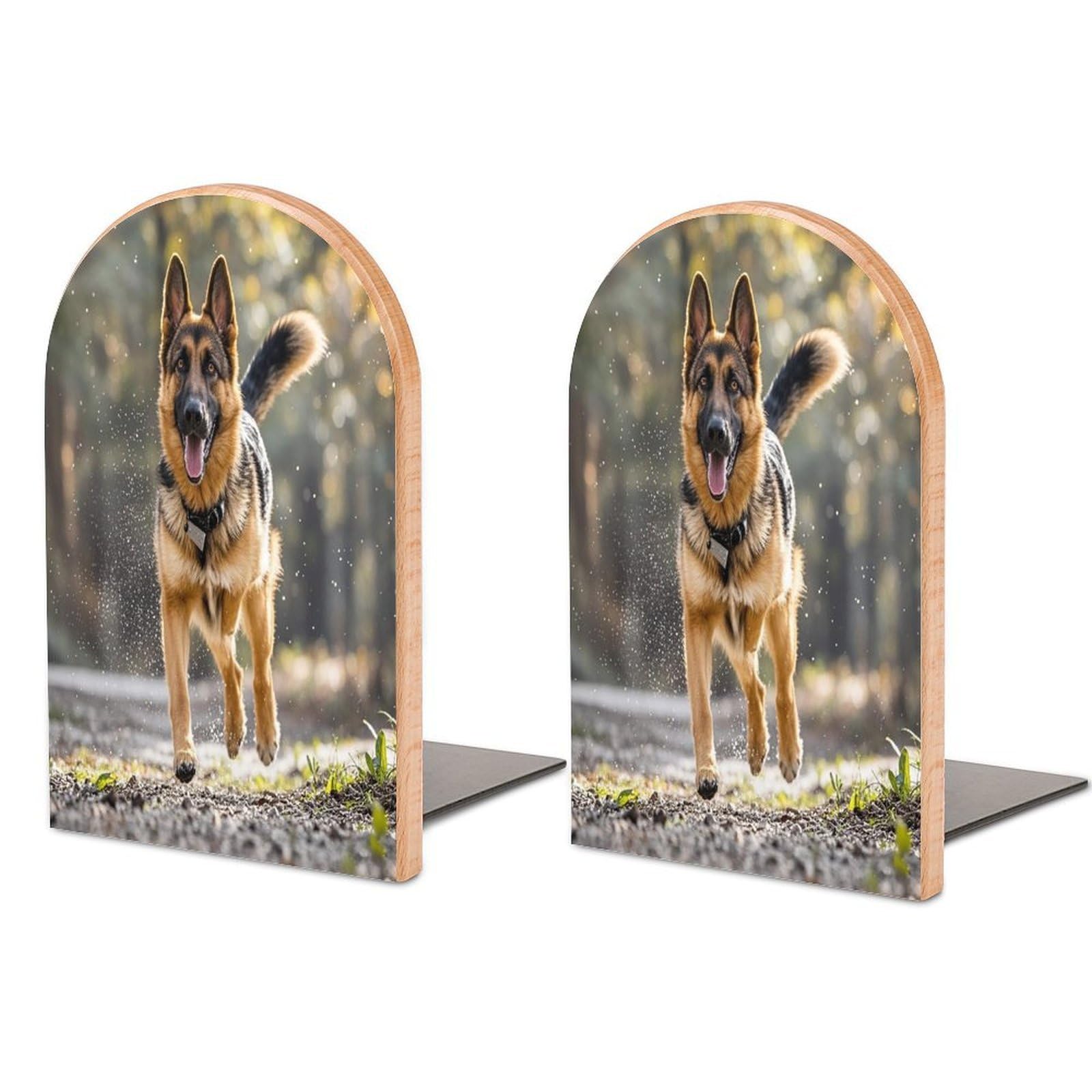 Running German Shepherd Dog Bookend for Shelves Unique Book End Sturdy Books Holder Heavy Duty Wooden Bookends Support Non-Slip Book Organizers Decorative Modern Bookend Holder for Home