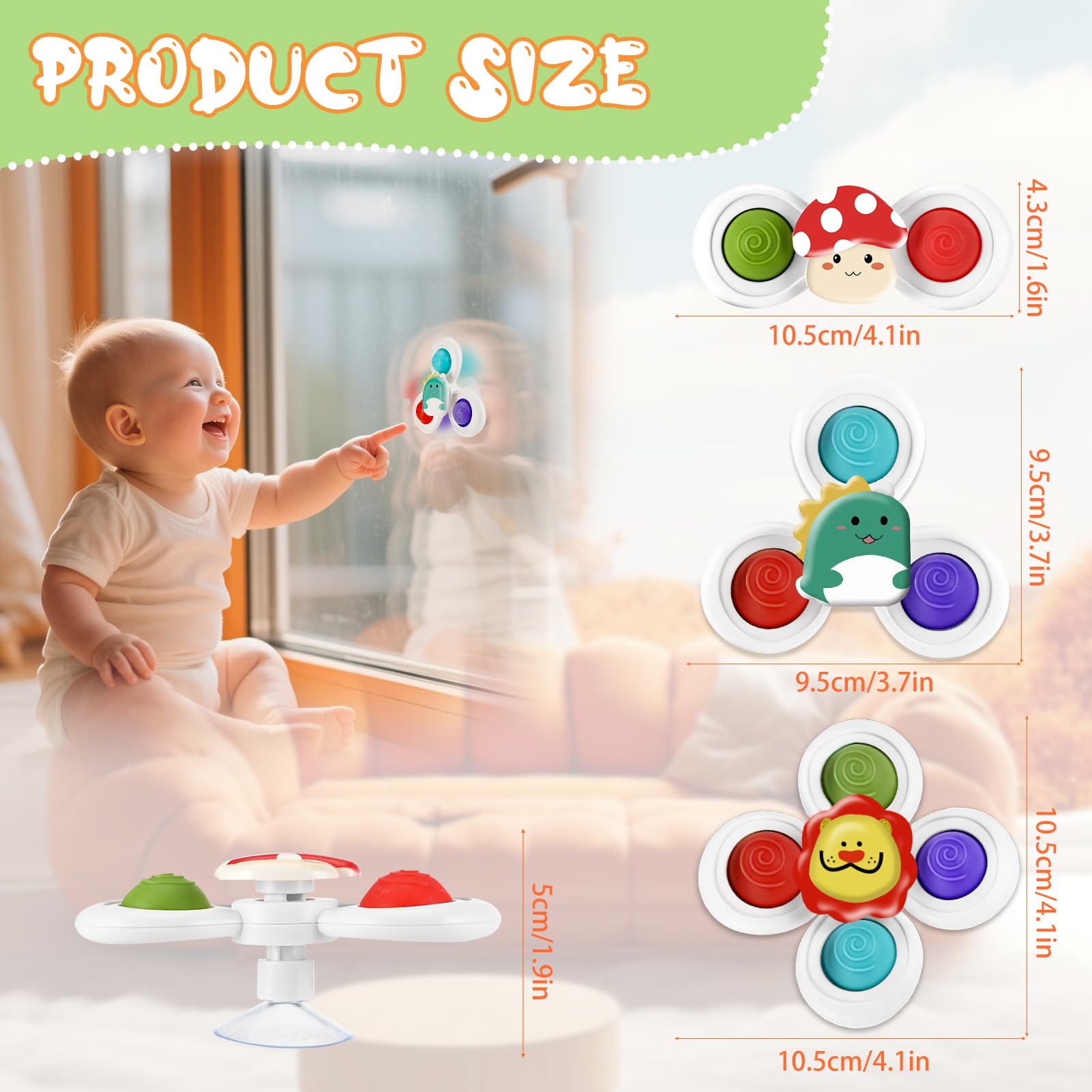 Tapvai 3 Spinners Ventouse Pour Bébé – Jouet Rotatif à Ventouses, 360°, Sans BPA, Dès 1 An