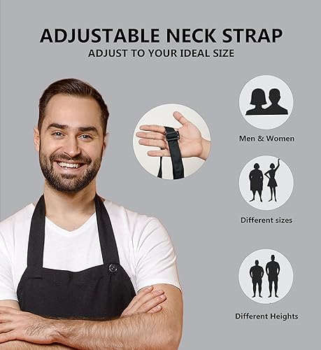 Miniatura 7 de Delantal con pechera ajustable, paquete de 12 delantales unisex para hombre, delantales negros con bolsillos