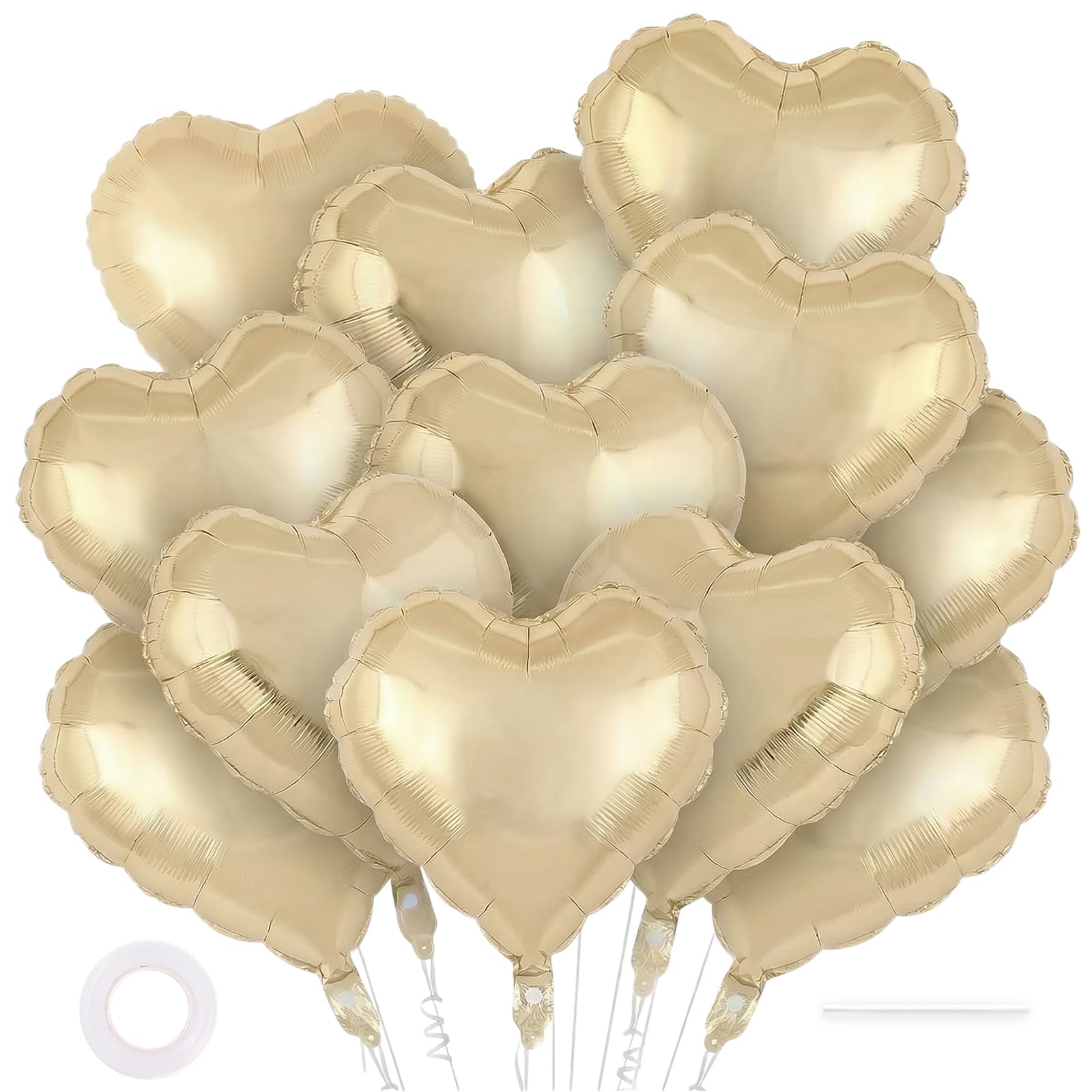 12 Pcs Champagne Gold Heart Balloons,18 Inch Heart Foil Balloons Love Balloon Valentine Balloon for Birthday Party Wedding Engagement Party Baby Shower Valentine Day Decorations