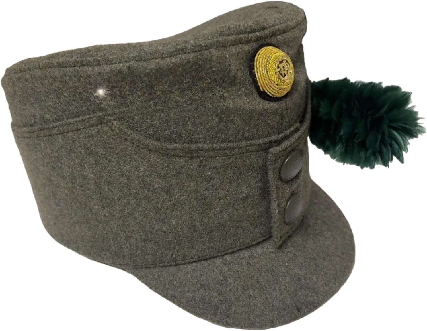 WWI Austrian Mountain Infantry Officer Field Cap, Gray Wool with Gold Button