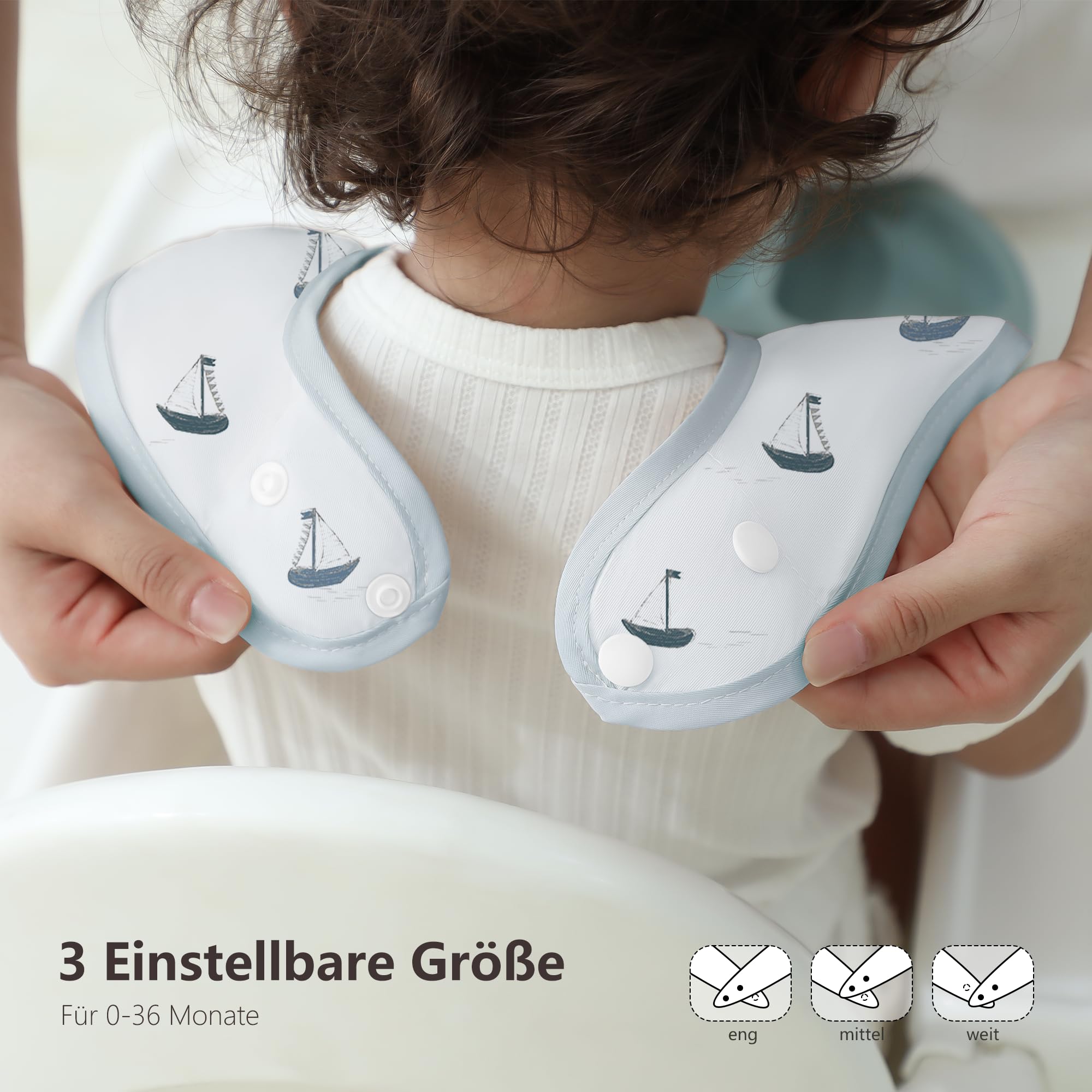 Susurration Baberos Bebés Impermeable Bebe Baberos Para 3 Unidades Babero Ajustables Para Niños Pequeños Con Bandeja Recogegotas, Lavable Babero Para Niños y Niñas (Moon)