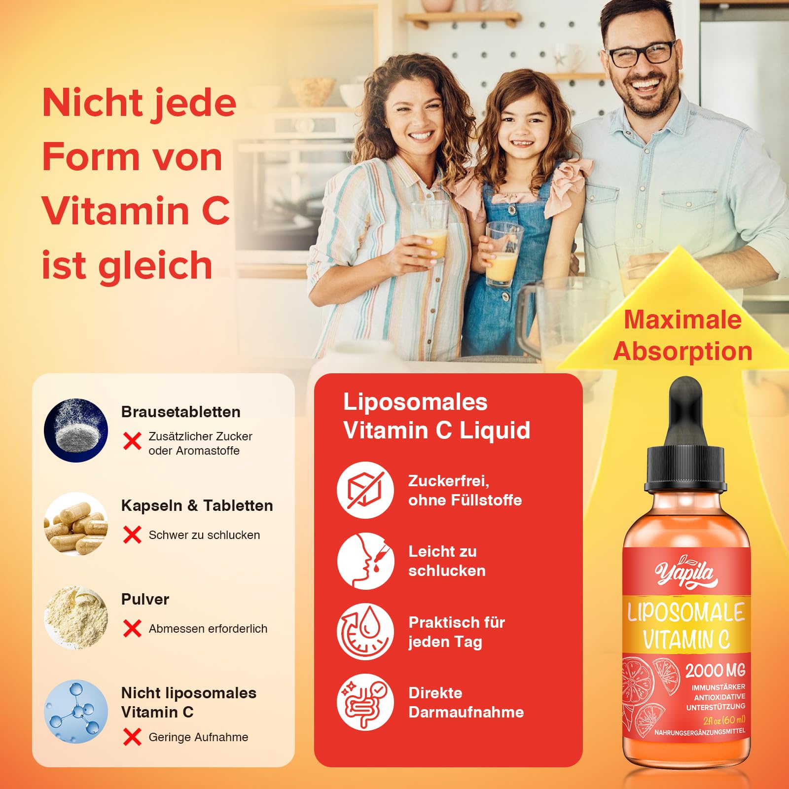 Liposomales Vitamin C 2000 mg Flüssiges Ergänzungsmittel, Maximale Absorption, Hochwirksames veganes Vit C, Ascorbinsäure, Nicht-GMO, Glutenfrei, Sojafrei