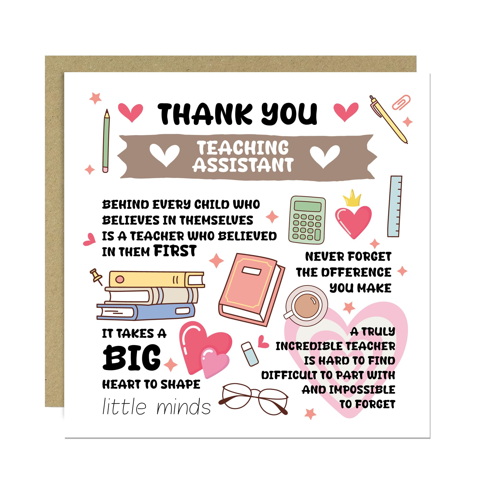 RED OCEAN Teaching Assistant Thank You Card With Kraft Envelope Teacher Appreciation Cards To Say Thank You TA Cards For Men Women Novelty Teacher