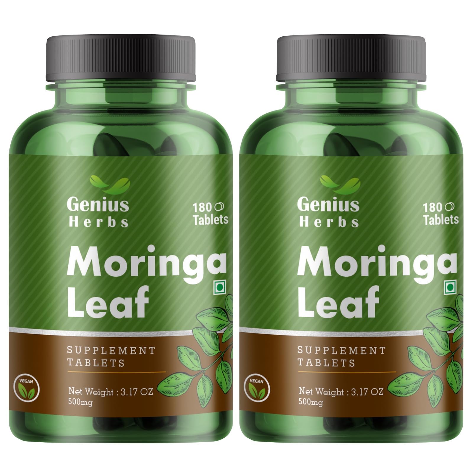 Genius Herbs Moringa Leaf Tablets - Herbal Moringa Leaf Tablets 500mg (180 Tablets) Pack of 2 | Best Super Food | Uncoated Tablets| Green Herbal Supplements (B0CXLZY3LB) Amazon Price History, Amazon Price Tracker