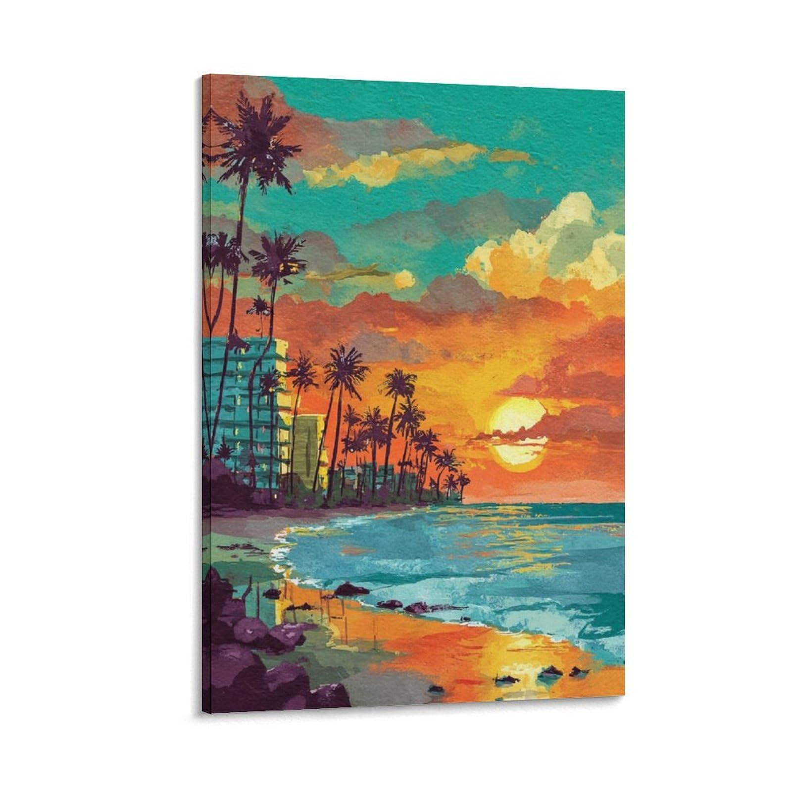 ZBBGGOZ Miami Beach Poster 20x30inch(50x75cm) Vintage Watercolor Canvas Art